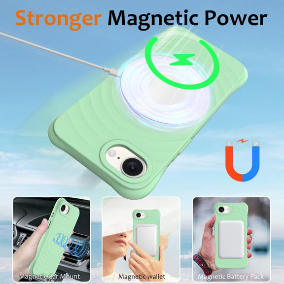 For iPhone 16e Wave Texture MagSafe Magnetic Liquid Silicone Phone Case(Green)