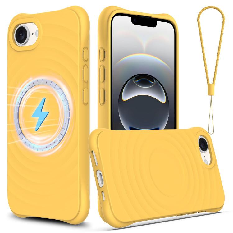 For iPhone 16e Wave Texture MagSafe Magnetic Liquid Silicone Phone Case(Yellow)