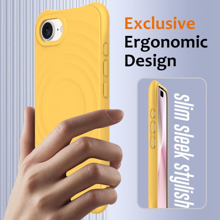 For iPhone 16e Wave Texture MagSafe Magnetic Liquid Silicone Phone Case(Yellow)