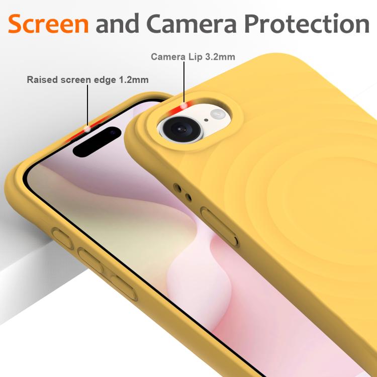 For iPhone 16e Wave Texture MagSafe Magnetic Liquid Silicone Phone Case(Yellow)