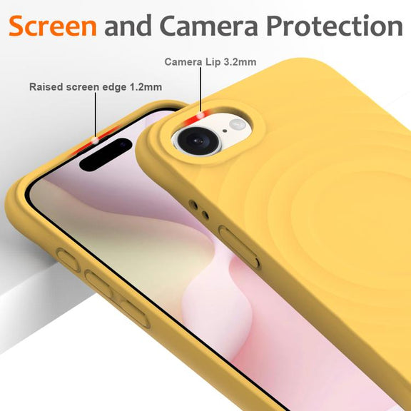 For iPhone 16e Wave Texture MagSafe Magnetic Liquid Silicone Phone Case(Yellow)
