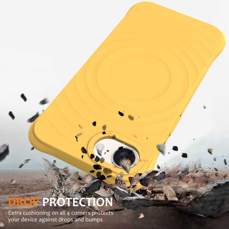 For iPhone 16e Wave Texture MagSafe Magnetic Liquid Silicone Phone Case(Yellow)