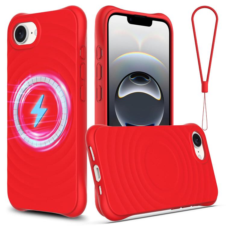 For iPhone 16e Wave Texture MagSafe Magnetic Liquid Silicone Phone Case(Red)