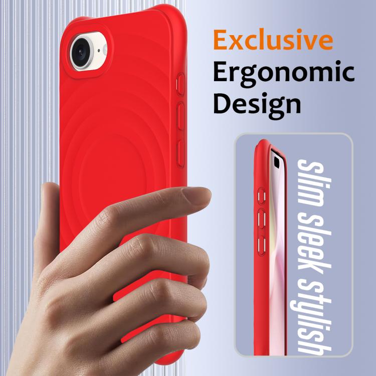 For iPhone 16e Wave Texture MagSafe Magnetic Liquid Silicone Phone Case(Red)