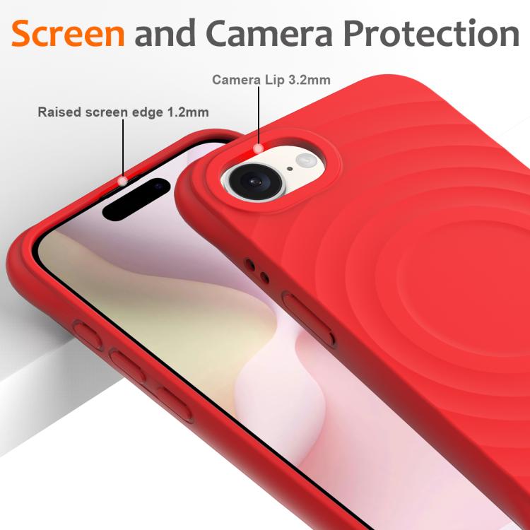 For iPhone 16e Wave Texture MagSafe Magnetic Liquid Silicone Phone Case(Red)