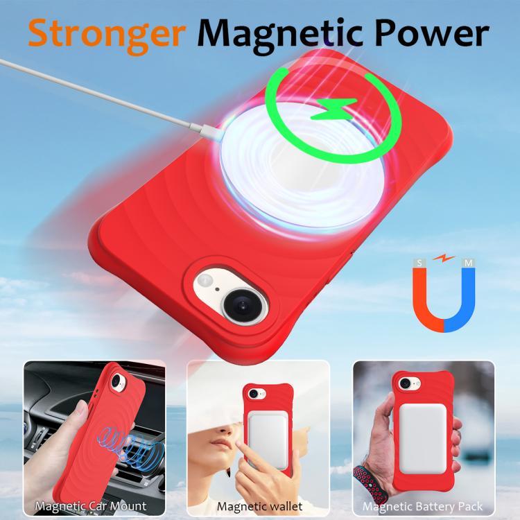 For iPhone 16e Wave Texture MagSafe Magnetic Liquid Silicone Phone Case(Red)