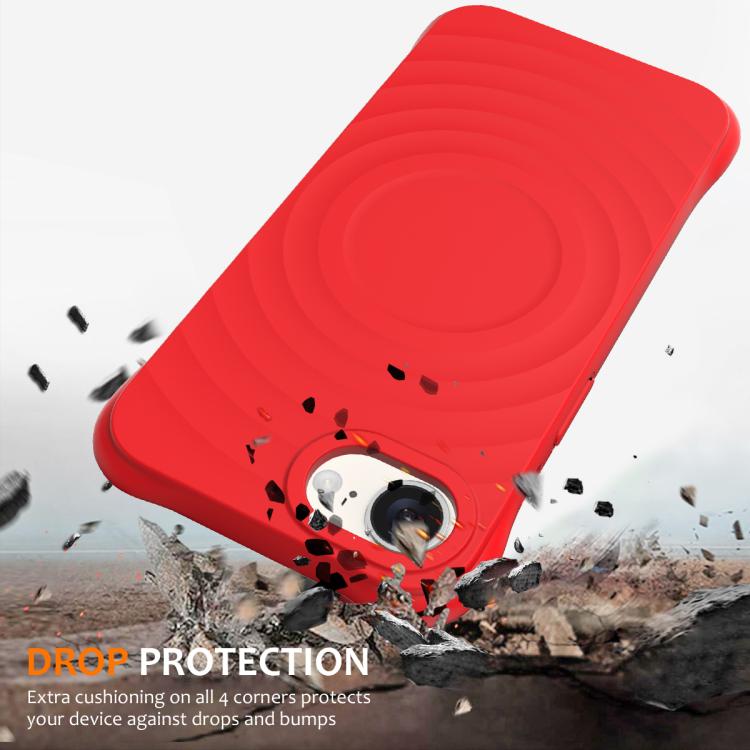 For iPhone 16e Wave Texture MagSafe Magnetic Liquid Silicone Phone Case(Red)