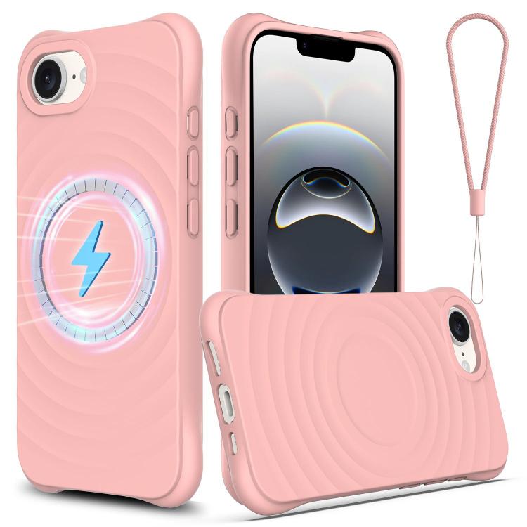 For iPhone 16e Wave Texture MagSafe Magnetic Liquid Silicone Phone Case(Pink)