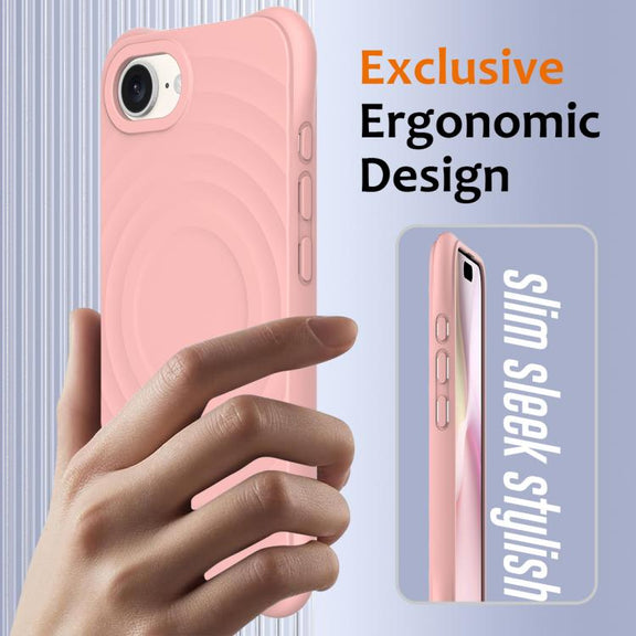 For iPhone 16e Wave Texture MagSafe Magnetic Liquid Silicone Phone Case(Pink)