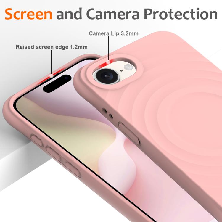 For iPhone 16e Wave Texture MagSafe Magnetic Liquid Silicone Phone Case(Pink)