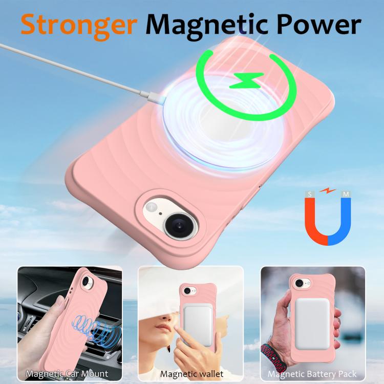 For iPhone 16e Wave Texture MagSafe Magnetic Liquid Silicone Phone Case(Pink)