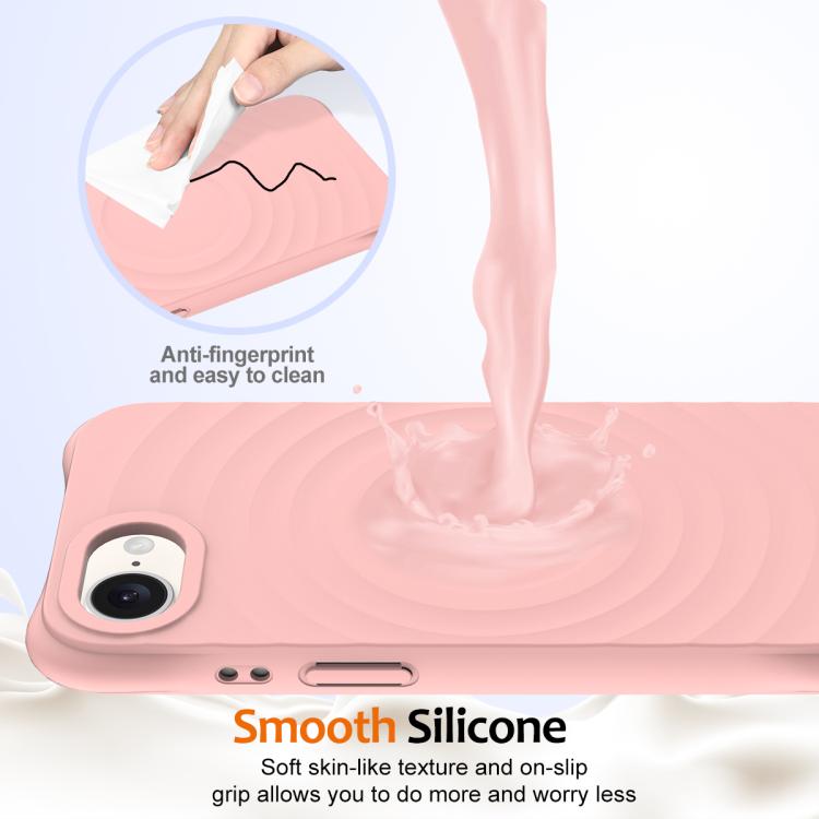 For iPhone 16e Wave Texture MagSafe Magnetic Liquid Silicone Phone Case(Pink)