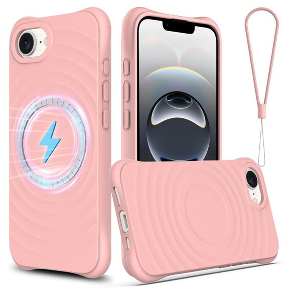 For iPhone 16e Wave Texture MagSafe Magnetic Liquid Silicone Phone Case(Pink)