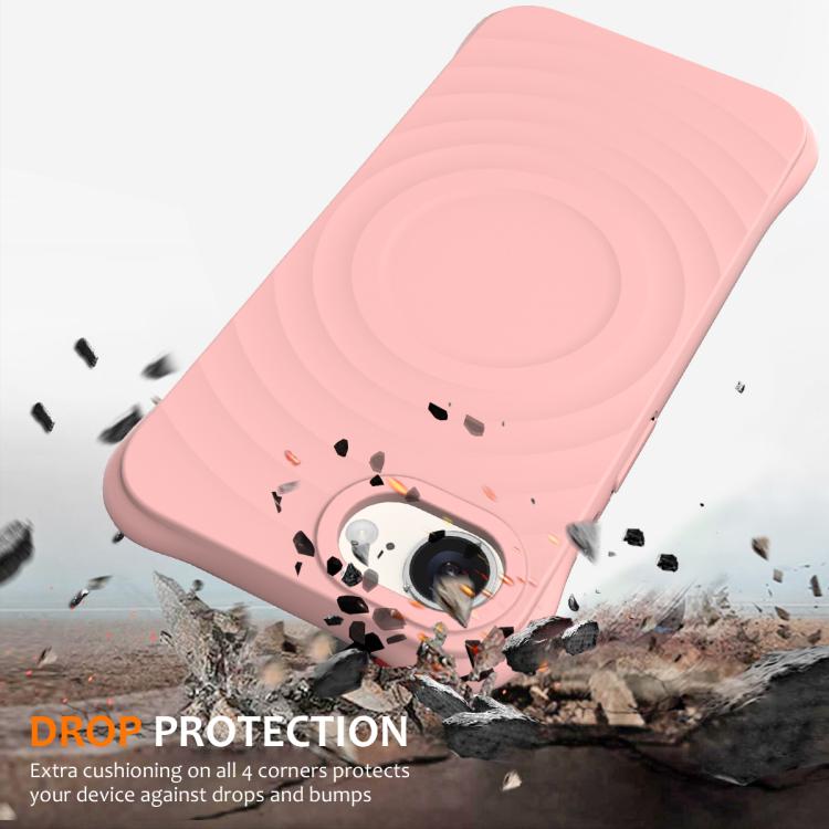 For iPhone 16e Wave Texture MagSafe Magnetic Liquid Silicone Phone Case(Pink)