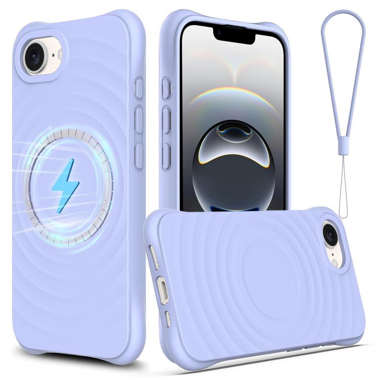 For iPhone 16e Wave Texture MagSafe Magnetic Liquid Silicone Phone Case(Purple)