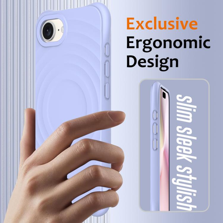 For iPhone 16e Wave Texture MagSafe Magnetic Liquid Silicone Phone Case(Purple)