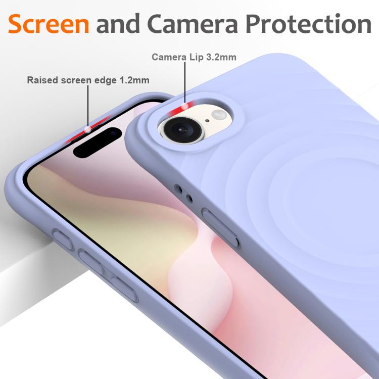 For iPhone 16e Wave Texture MagSafe Magnetic Liquid Silicone Phone Case(Purple)
