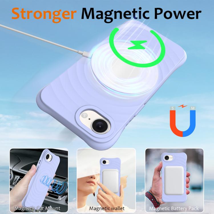 For iPhone 16e Wave Texture MagSafe Magnetic Liquid Silicone Phone Case(Purple)