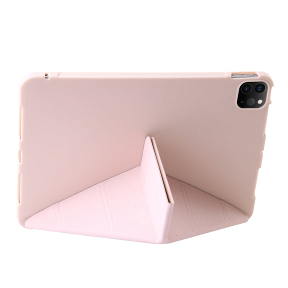 For iPad Pro 13 2024 TPU Deformation Flip Leather Tablet Case with Holder(Light Pink)