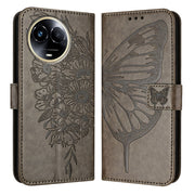 For Realme C67 5G India/Narzo 60x Global Embossed Butterfly Leather Phone Case(Grey)