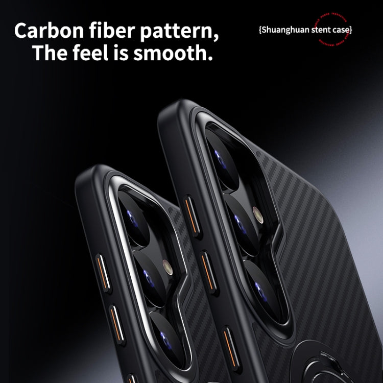 For Samsung Galaxy S25+ 5G Double Ring MagSafe Holder Carbon Fibre Phone Case(Black)
