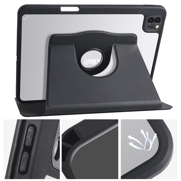 For iPad Pro 11 2024 Acrylic 360 Degree Rotation Holder Leather Tablet Case(Black)