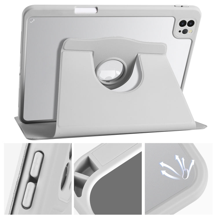 For iPad Pro 11 2024 Acrylic 360 Degree Rotation Holder Leather Tablet Case(Fog Grey)