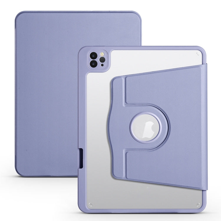 For iPad Pro 11 2024 Acrylic 360 Degree Rotation Holder Leather Tablet Case(Lavender Purple)