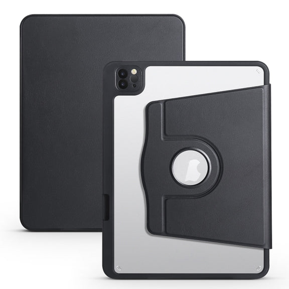 For iPad Pro 13 2024 Acrylic 360 Degree Rotation Holder Leather Tablet Case(Black)