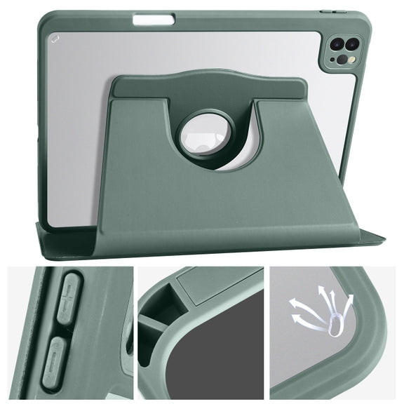 For iPad Pro 13 2024 Acrylic 360 Degree Rotation Holder Leather Tablet Case(Pine Green)