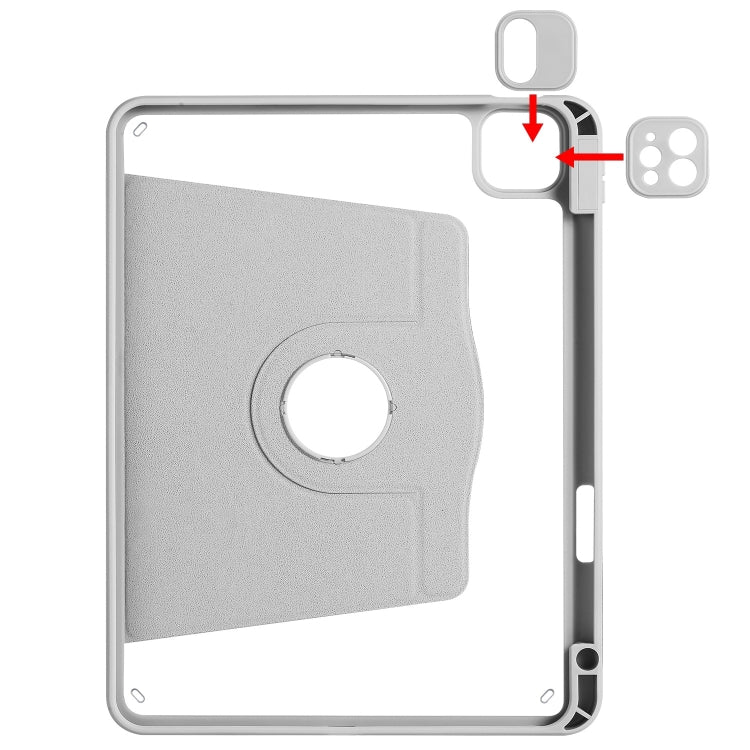 For iPad Pro 13 2024 Acrylic 360 Degree Rotation Holder Leather Tablet Case(Fog Grey)