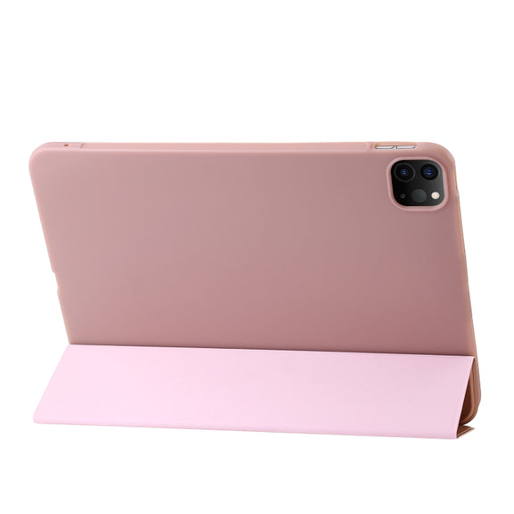 For iPad Pro 13 2024 Three-fold Holder Flip Tablet Leather Case(Rose Gold)