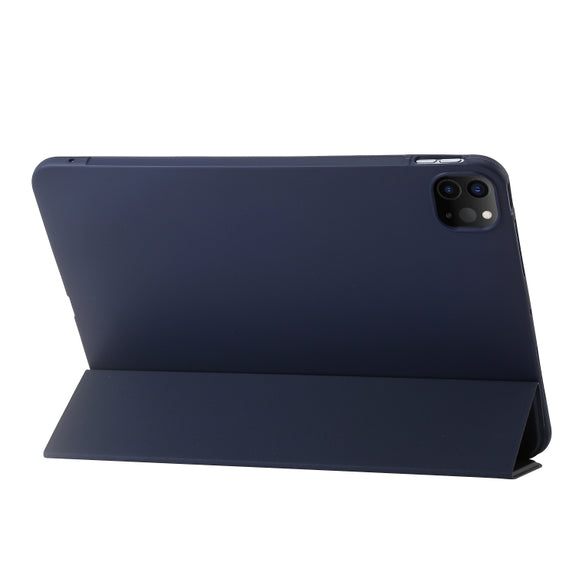 For iPad Pro 13 2024 Three-fold Holder Flip Tablet Leather Case(Dark Blue)