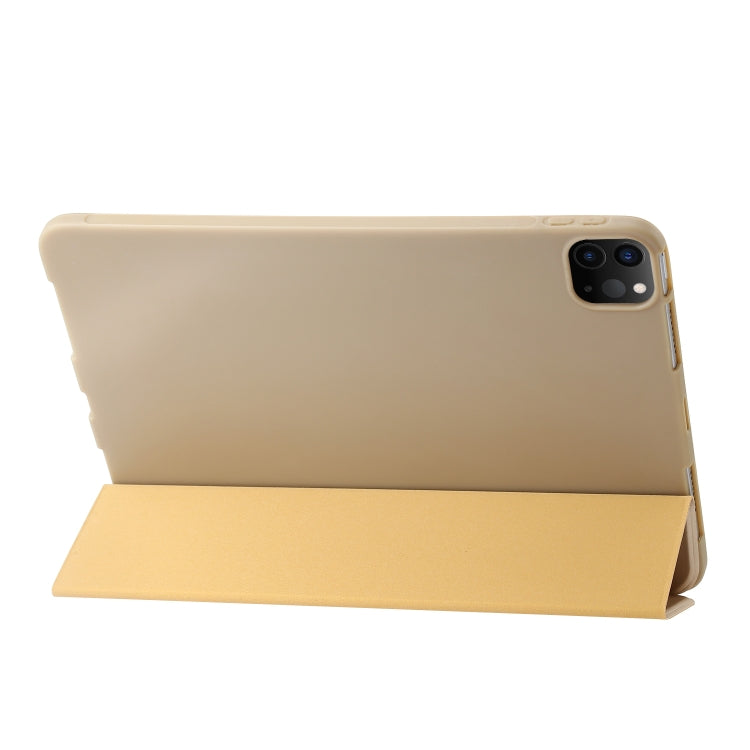 For iPad Pro 13 2024 Three-fold Holder Flip Tablet Leather Case(Gold)