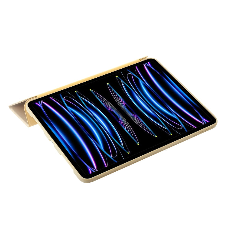 For iPad Pro 13 2024 Three-fold Holder Flip Tablet Leather Case(Gold)