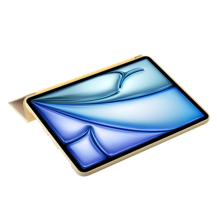 For iPad Air 13 2024 Three-fold Holder Flip Tablet Leather Case(Gold)