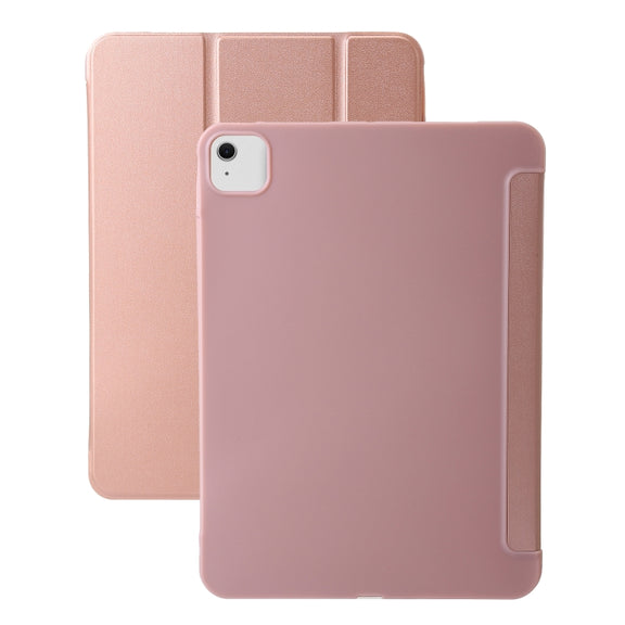 For iPad Air 11 2025 / 2024 Three-fold Holder Flip Tablet Leather Case(Rose Gold)