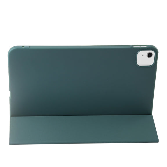 For iPad Air 11 2024 Three-fold Holder Flip Tablet Leather Case(Dark Green)