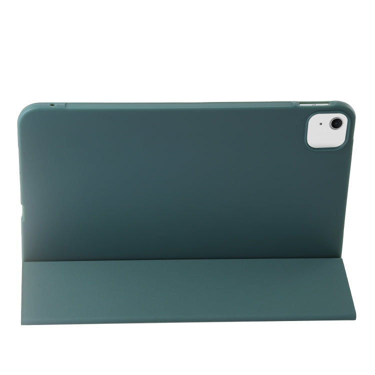 For iPad Air 11 2024 Three-fold Holder Flip Tablet Leather Case(Dark Green)