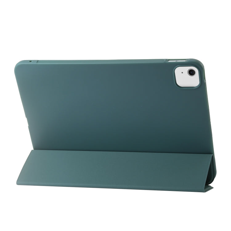 For iPad Air 11 2024 Three-fold Holder Flip Tablet Leather Case(Dark Green)