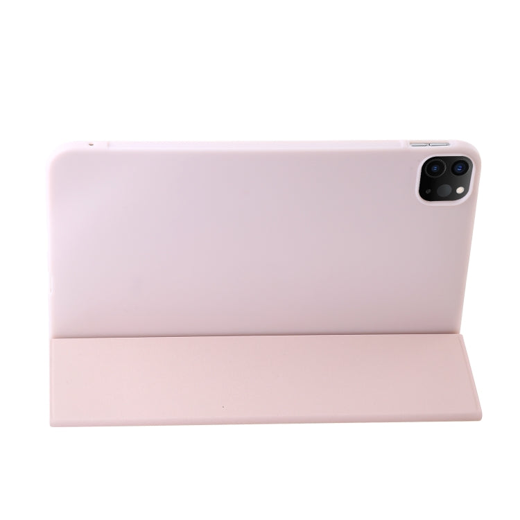 For iPad Pro 11 2024 Three-fold Holder Flip Tablet Leather Case(Light Pink)