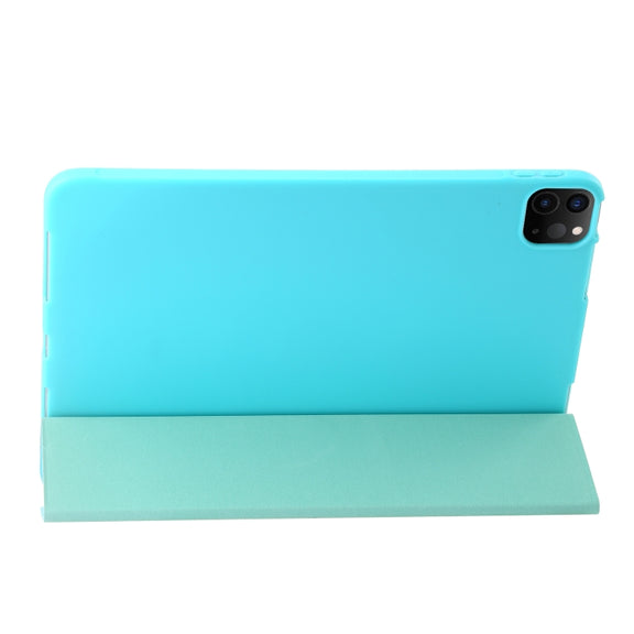 For iPad Pro 11 2024 Three-fold Holder Flip Tablet Leather Case(Mint Blue)