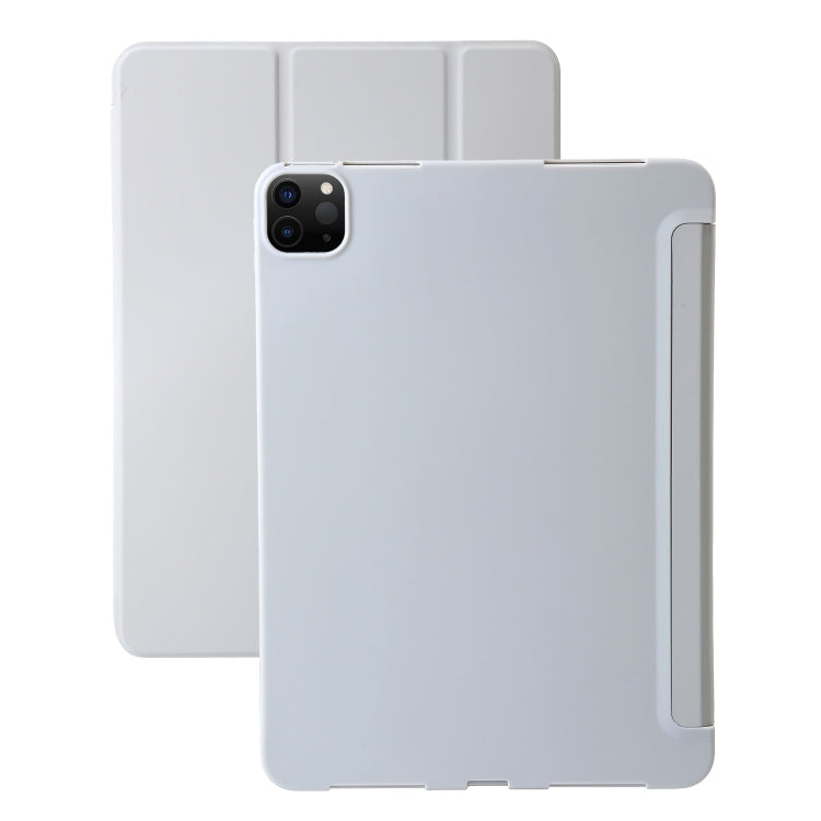 For iPad Pro 11 2024 Three-fold Holder Flip Tablet Leather Case(Grey)