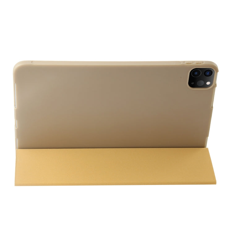 For iPad Pro 11 2024 Three-fold Holder Flip Tablet Leather Case(Gold)