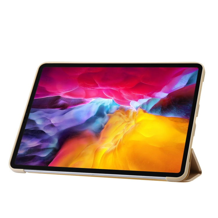 For iPad Pro 11 2024 Three-fold Holder Flip Tablet Leather Case(Gold)