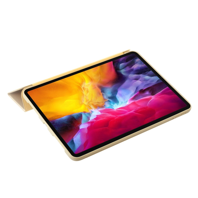 For iPad Pro 11 2024 Three-fold Holder Flip Tablet Leather Case(Gold)