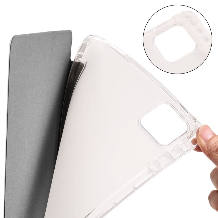 For iPad Pro 13 2024 3-fold Clear TPU Smart Leather Tablet Case with Pen Slot(Space Gray)
