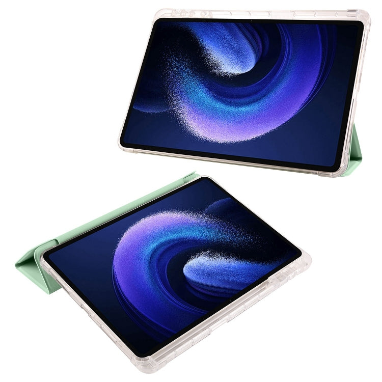 For iPad Air 11 2025 / 2024 3-fold Clear TPU Smart Leather Tablet Case with Pen Slot(Green)