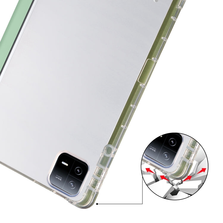 For iPad Air 11 2025 / 2024 3-fold Clear TPU Smart Leather Tablet Case with Pen Slot(Green)