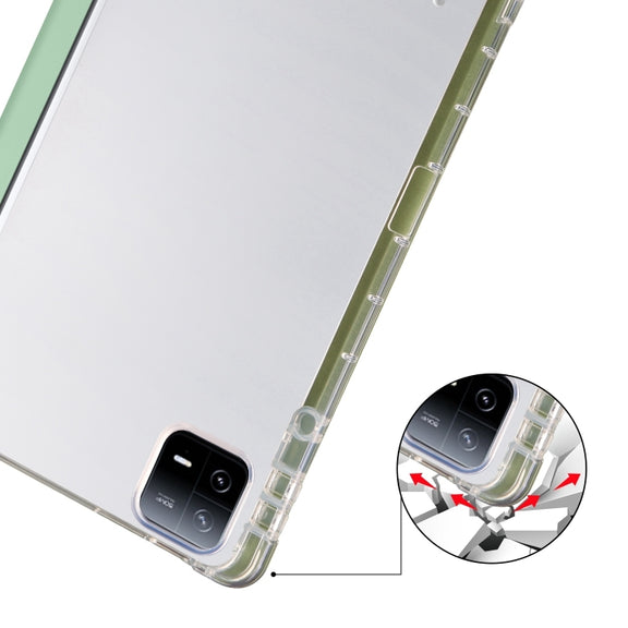 For iPad Air 11 2025 / 2024 3-fold Clear TPU Smart Leather Tablet Case with Pen Slot(Green)